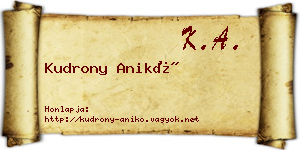 Kudrony Anikó névjegykártya